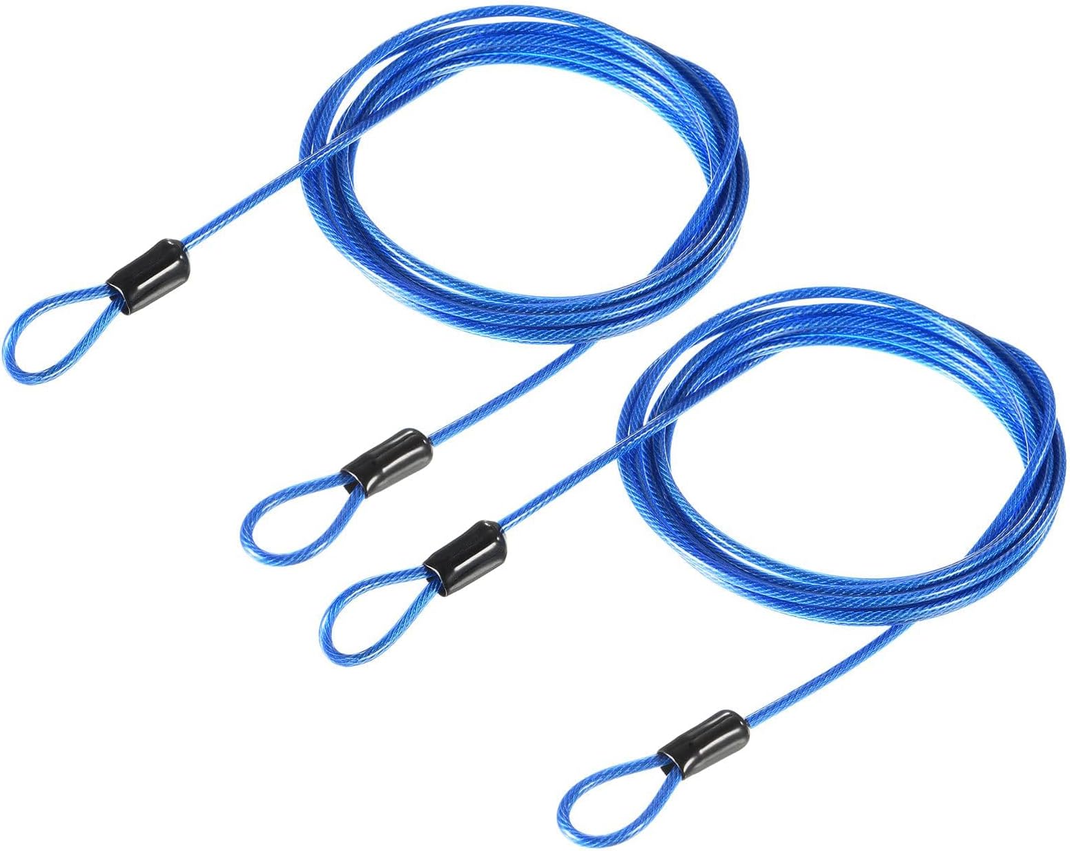 2Pcs Security Steel Cable, 2.5mm x 2m / 6.56ft Coated Safety Wire Rope with Double Loop, Flexible Security Cable Lock for Bike, Luggage, Travel and Outdoor Use, Blue