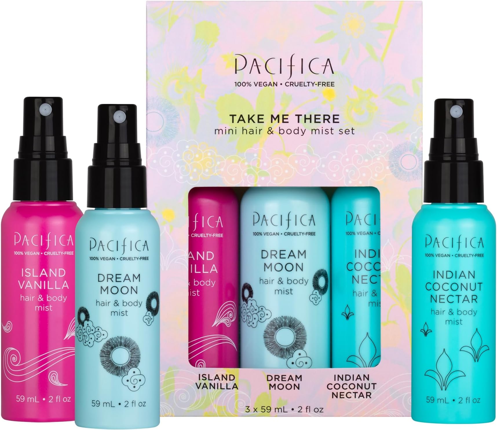 Hair & Body Mist Take Me There Travel Size, Gift Set, Fragrance, Perfume Body Spray, Island Vanilla, Dream Moon, Silver Moon (Set of 3) Clean Vegan & Cruelty-Free Dermatologist Tested