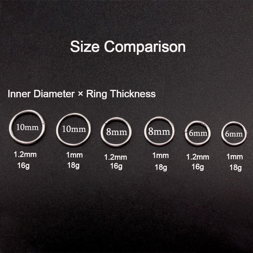 Earbility 10 PCS Ring Stacks Stainless Steel Segment Hoop Ear Cartilage Tragus Helix Lip Piercing Nose Rings Nipple Septum Clickers Body Jewelry - Image 3