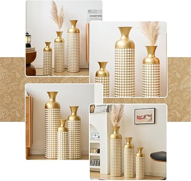Metal Floor Vases Set of 3 Tall Decorative Standing Vases 83/65/50 cm for Pampas Grass Dried Flowers and Modern Living Room Hallway and Bedroom Decoration Large Vases with Timeless Design (Antique Bronze)