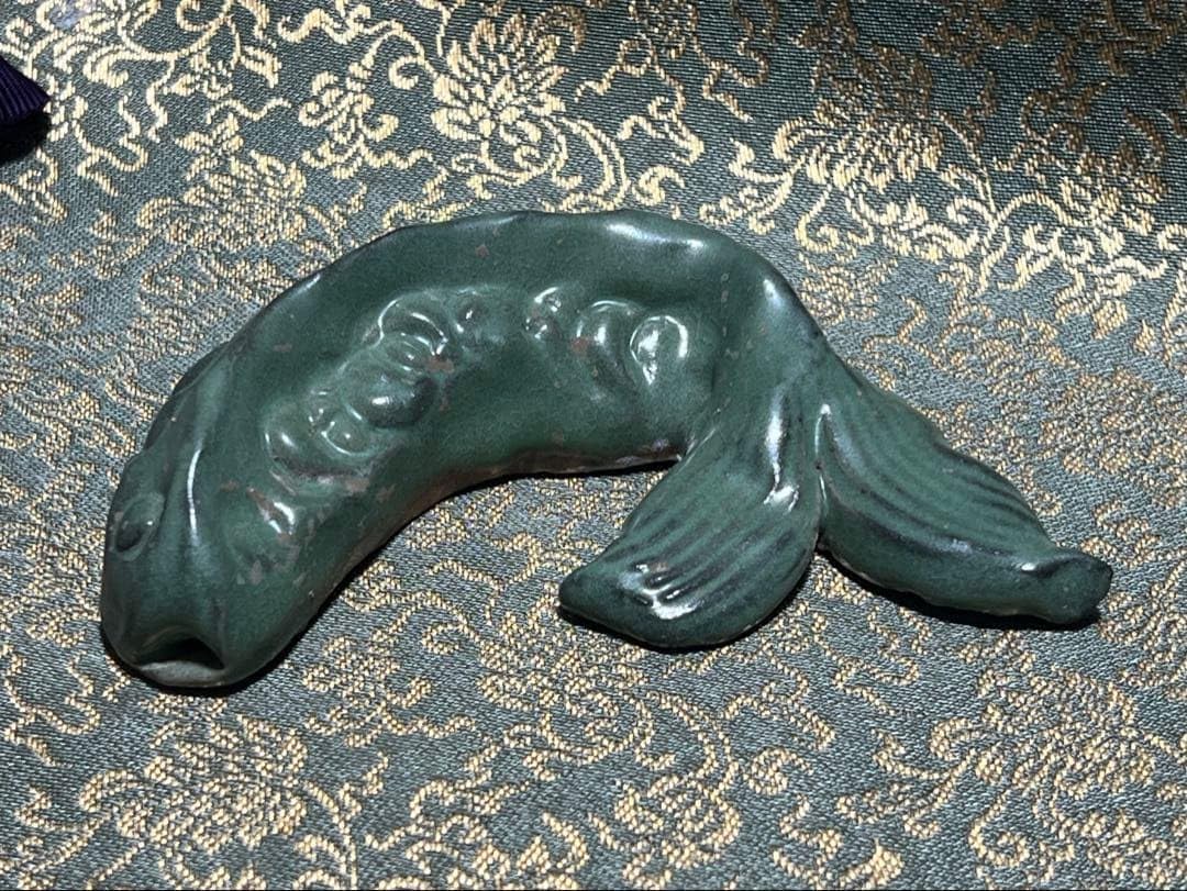 唐物青磁魚 文鎮 書道具