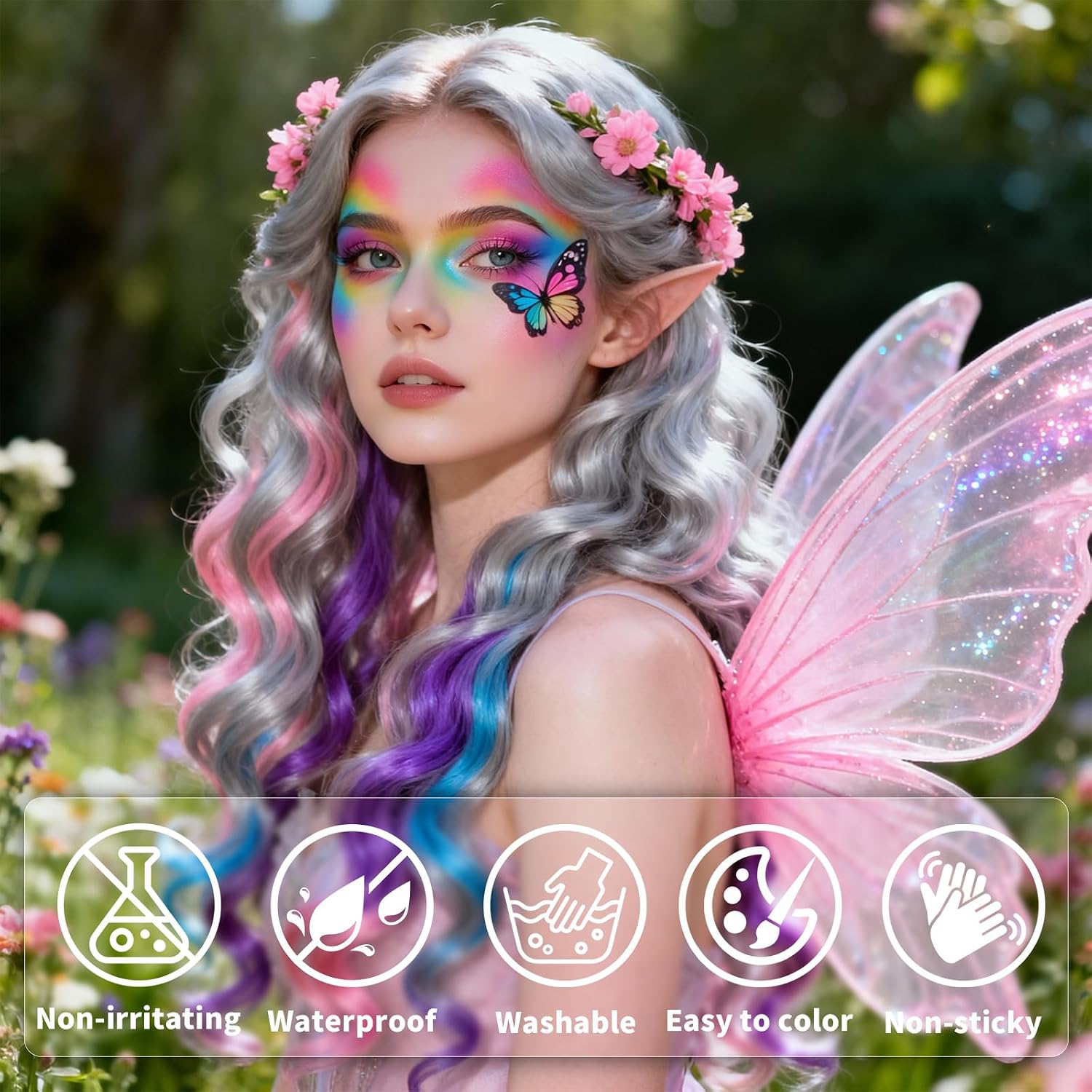 Hair Color Dying Stick,Temporary Hair Color Chalk for Women,Washable Hair Dye,Haircolor Makeup Gifts for Easter Basket Essential, Halloween Birthday Cosplay DIY Party .(Pink&Blue&Purple&Silver)