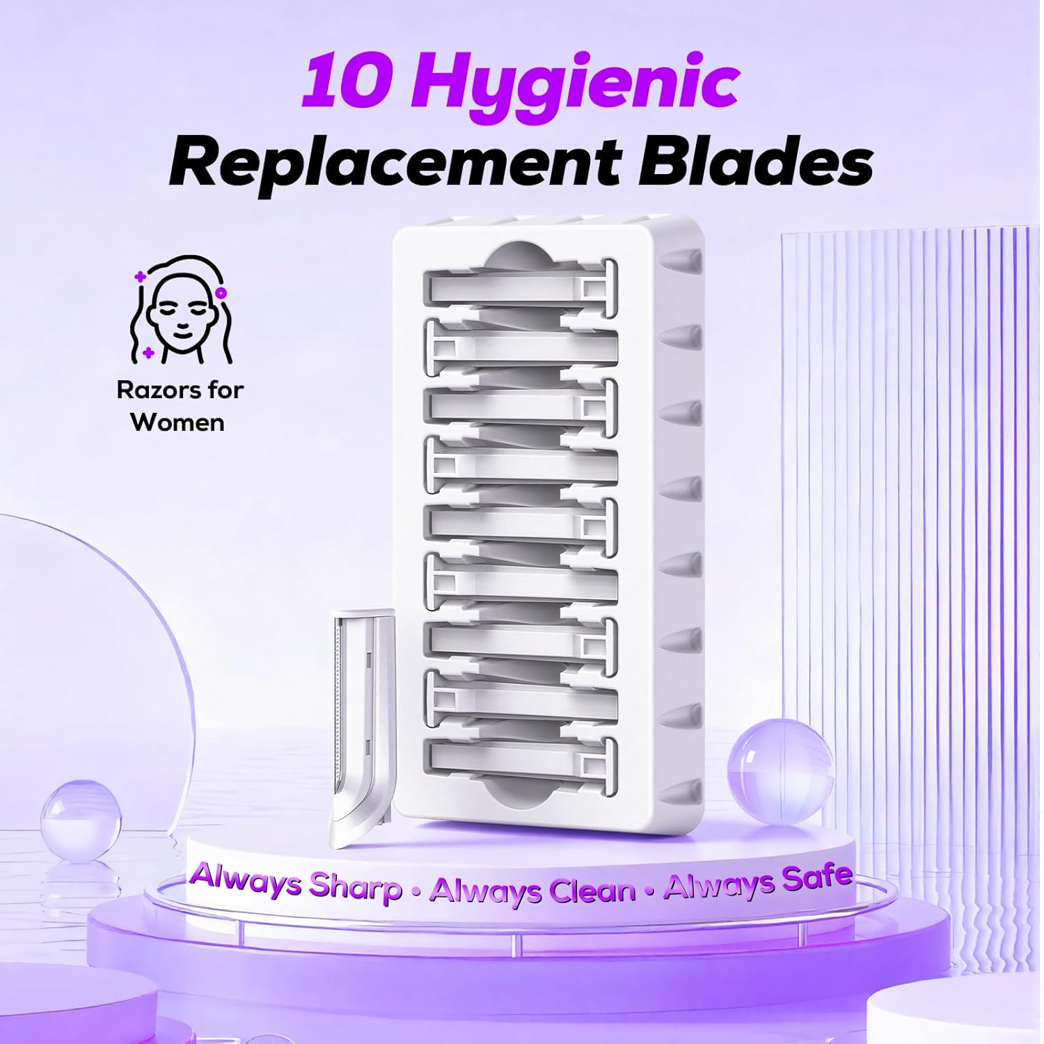 Sonic Dermaplane Razor for Women Face, Painless Facial Exfoliation & Peach Fuzz Hair Removal Tool with 10 Upgraded Micro-Mesh Blades, Gentle Dermaplaning System, Gift for Mom (Purple)