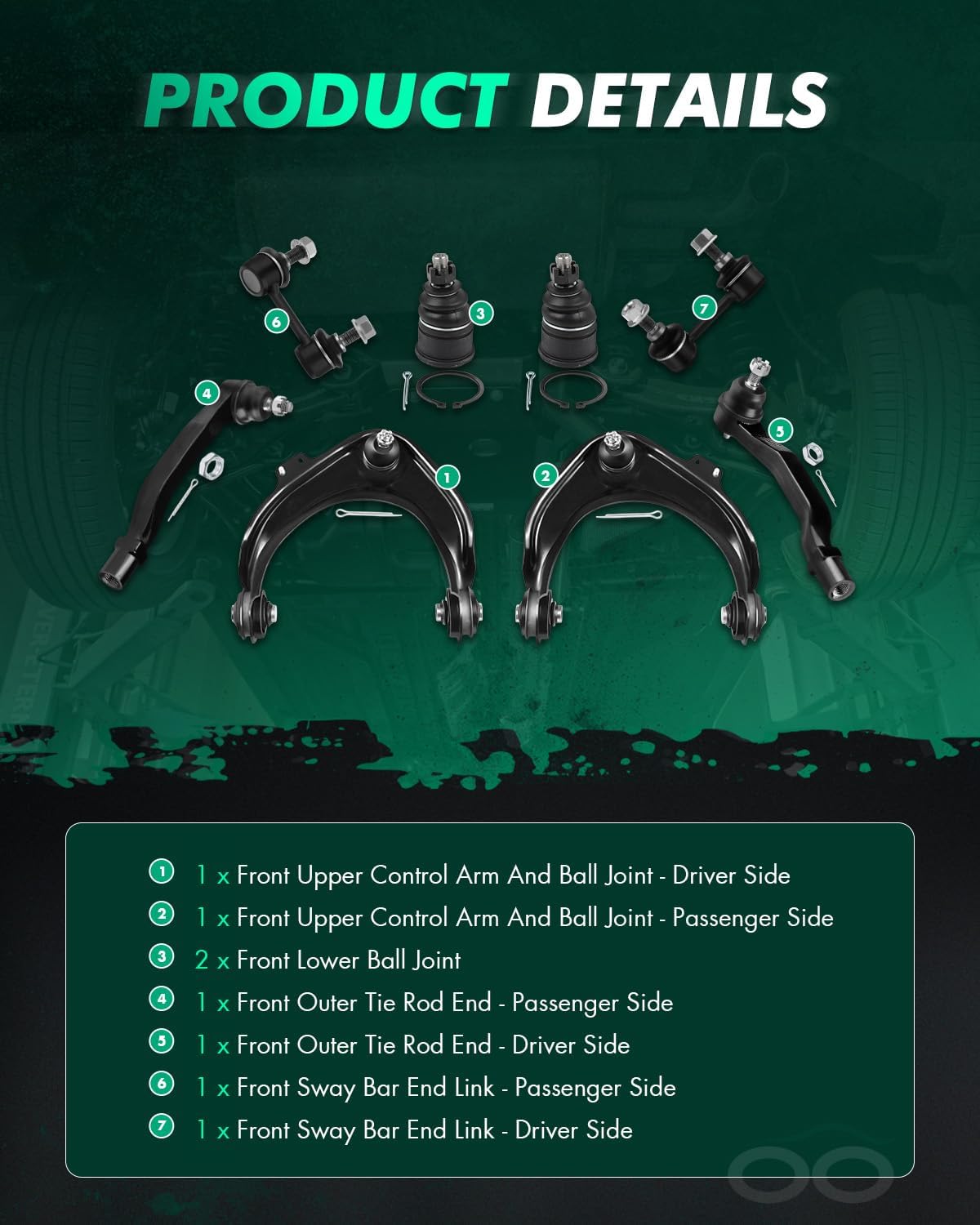 SCITOO 8pcs Front Suspension Kit Upper Control Arm Lower Ball Joints Outer Tie Rods Sway Bars Fit for Honda for Accord 1998 1999 2000 2001 2002 for Acura TL CL 1999-2003 K9643 K90340 K620285