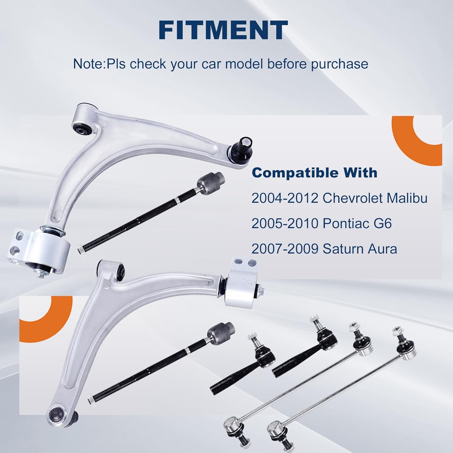 8PCS Front Suspension Kit Lower Control Arms and Ball Joint Assembly Compatible with 2005-2010 Pontiac G6/2004-2012 Chevrolet Malibu/2007-2009 Saturn Aura