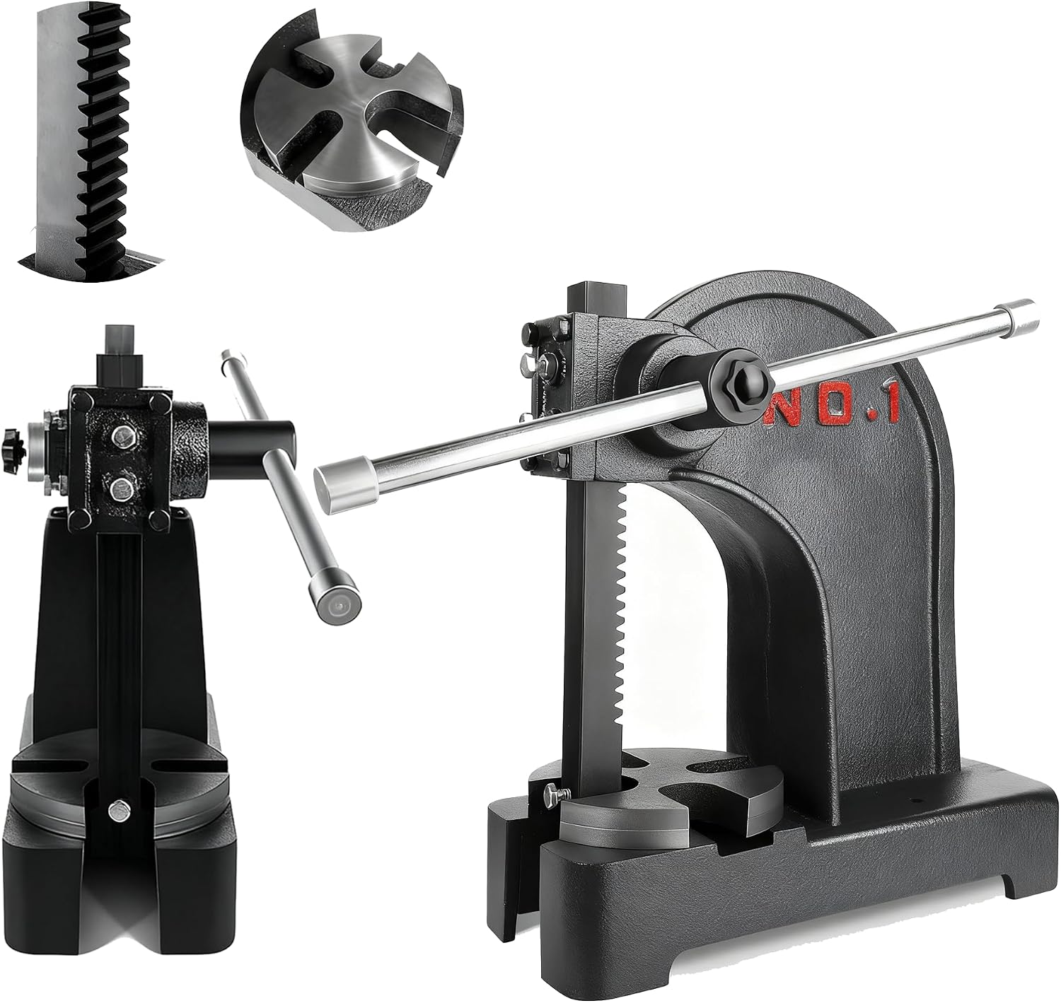 2 Ton Arbor Press, Heavy Duty Cast Iron Desktop Punch Press Machine with 3 Drift, Ratchet Leverage Press with Hand Whee, 17.32 Inch Max Height, for Bending, Metal Punching