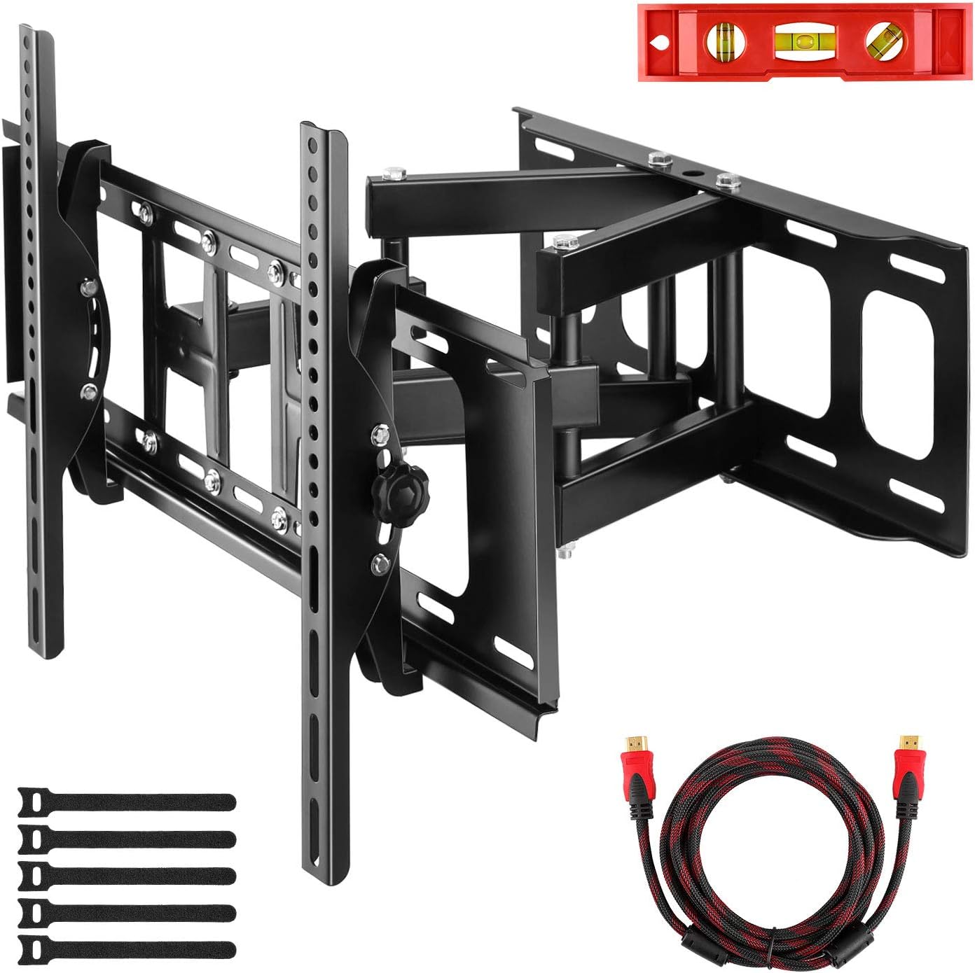Yome Full Motion Articulating TV Wall Mount Extension Tilt Bracket for 37-70" Flat Screen TV up to 121LB VESA 600x400 with Swivel Dual Arm, Fit 8/16/18" Studs, Include 10" HDMI Cable 6" Magnetic Level
