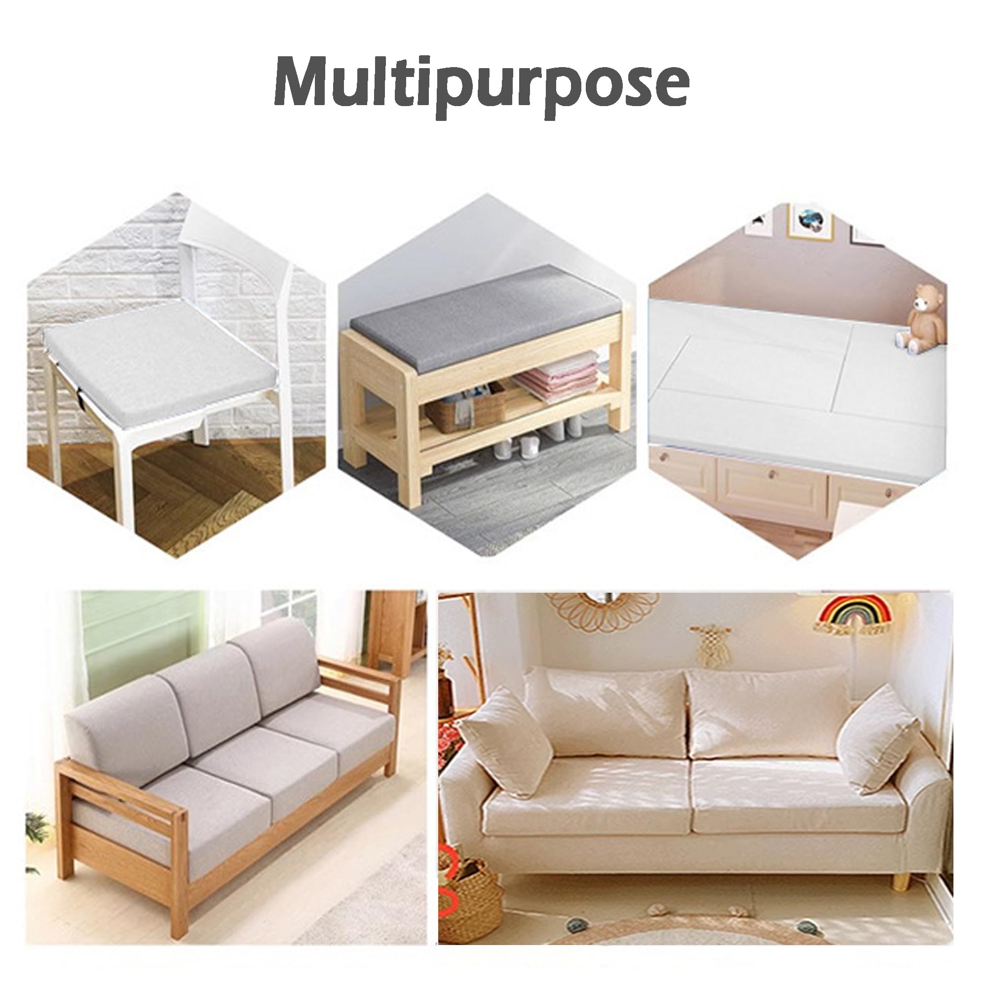 Cojines de espuma firme de alta densidad, espuma blanca para tapicería, sofás, asientos de ventana, sillones, relleno de espuma de repuesto para accesorios del hogar (grosor 15 cm, 150 x 60