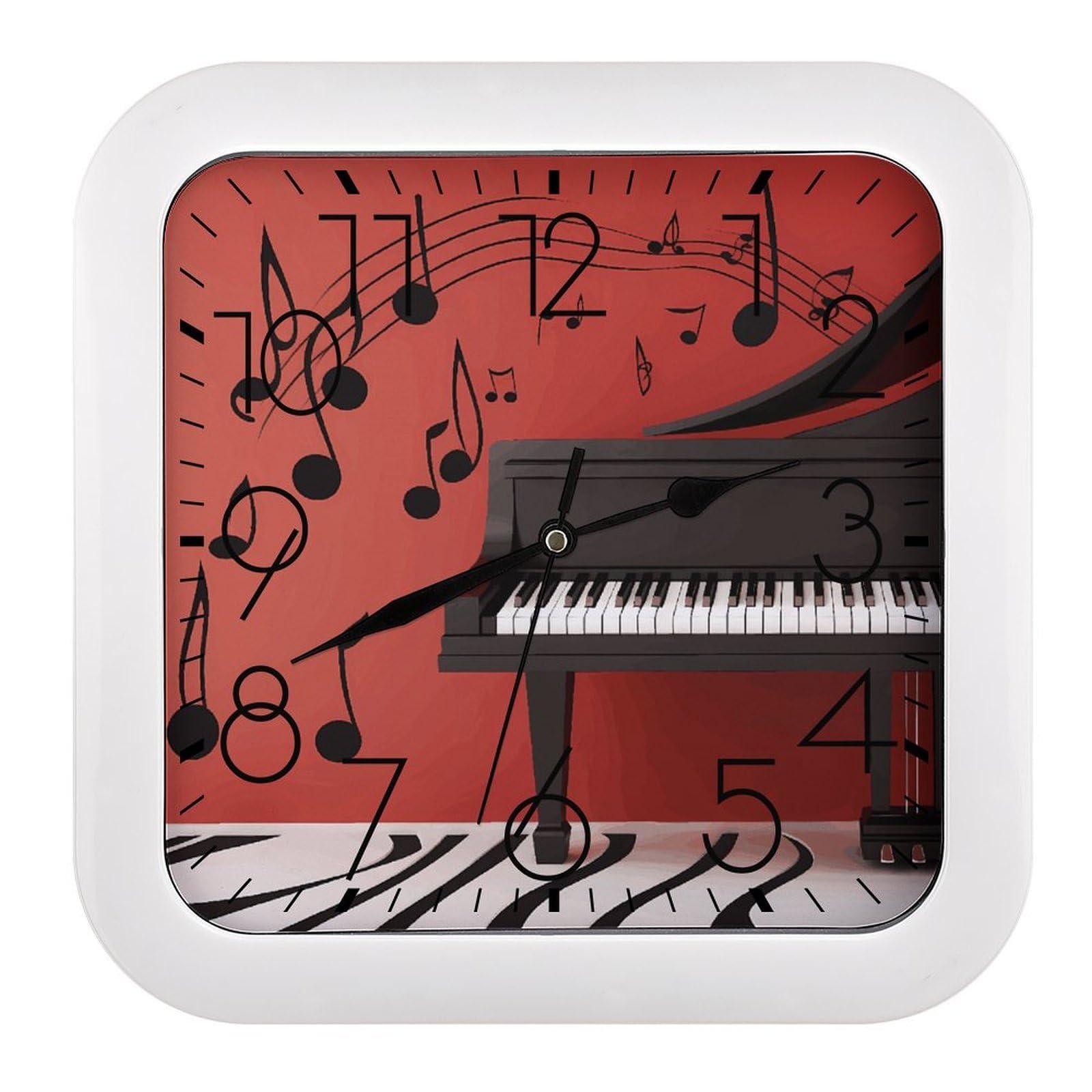 LZQPOEAS Music Note Piano Square Wall Clock, 10.2 Inch Battery Operated Silent Non-Ticking Wall Clock, Square Analog Decorative Clock for Home Wall Art, Living Room, Bedroom, and Office