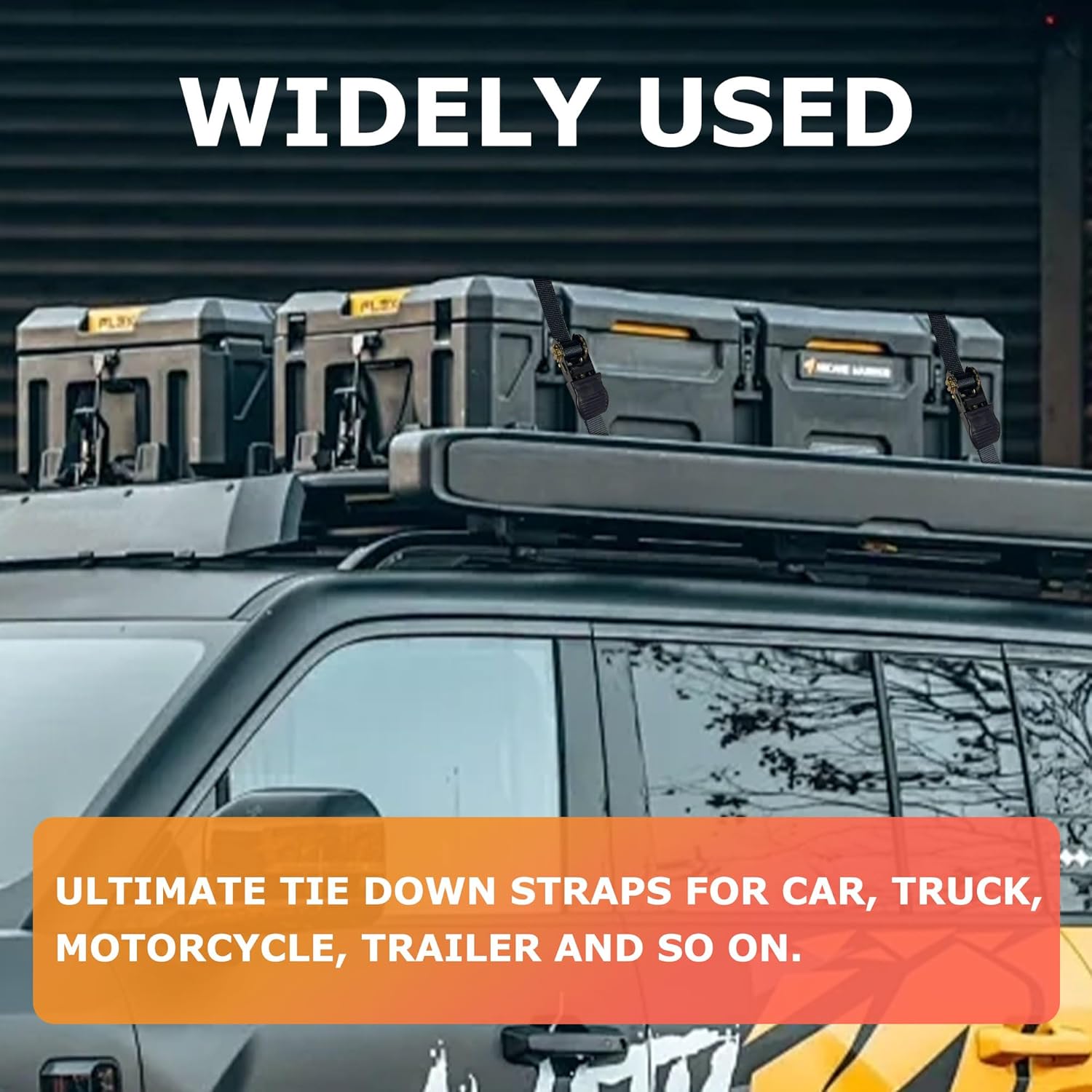 Heavy Duty 1" x 15' Ratchet Straps (4 Pack) - 2200 lb Break Strength with Soft Loops & Coated S-Hooks for Truck, Trailer, Motorcycle, ATV, UTV, Boat, Car Accessories (Black) - Image 4