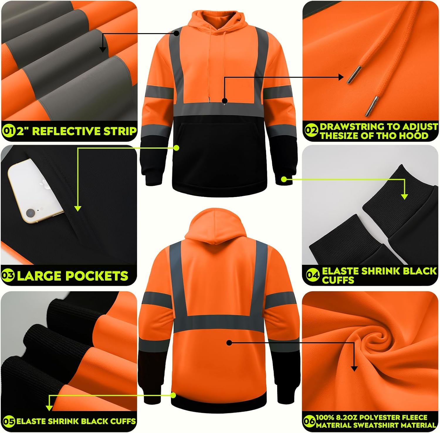 BeautyWill Custom High Visibility Reflective Safety Jacket ANSI Class 3 Safety T Shirts with Pocket