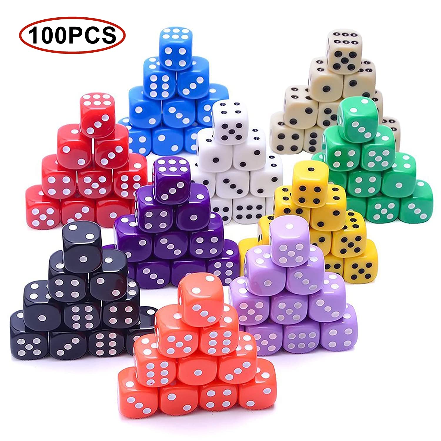HUAZIZ 100 Pezzi Dadi 6 Facce 12mm Dadi da Gioco per enzi, Farkle, Yahtzee, Bunco or Insegnare i Matematici, 10 Colori