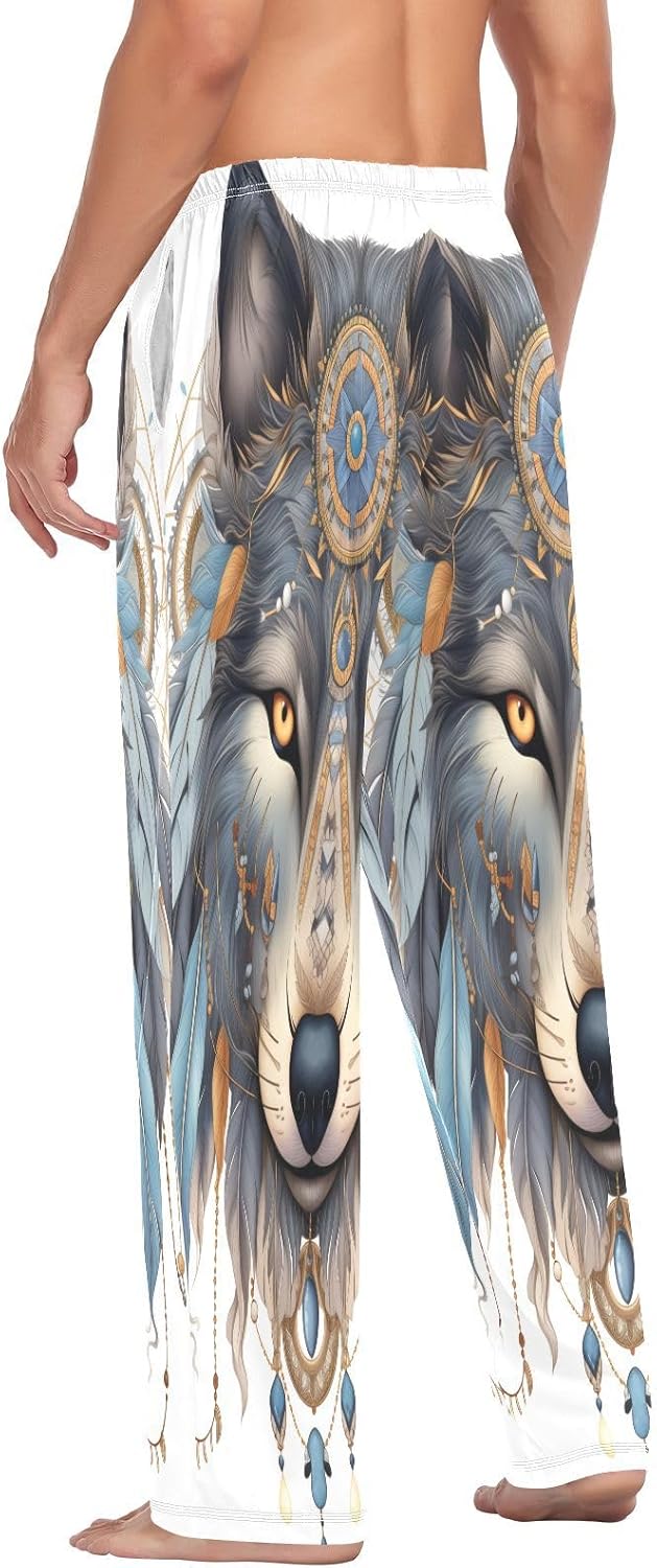 ALAZA Wolf Boho Dreamcatcher Men's Pajama Pants Men Cotton Pajama Bottoms with Pockets, S