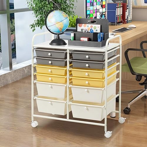 Miniatura 9 de ReunionG Carrito de almacenamiento de 12 cajones, carrito de 12 cajones, carrito organizador con ruedas, organizador de papel para álbumes de