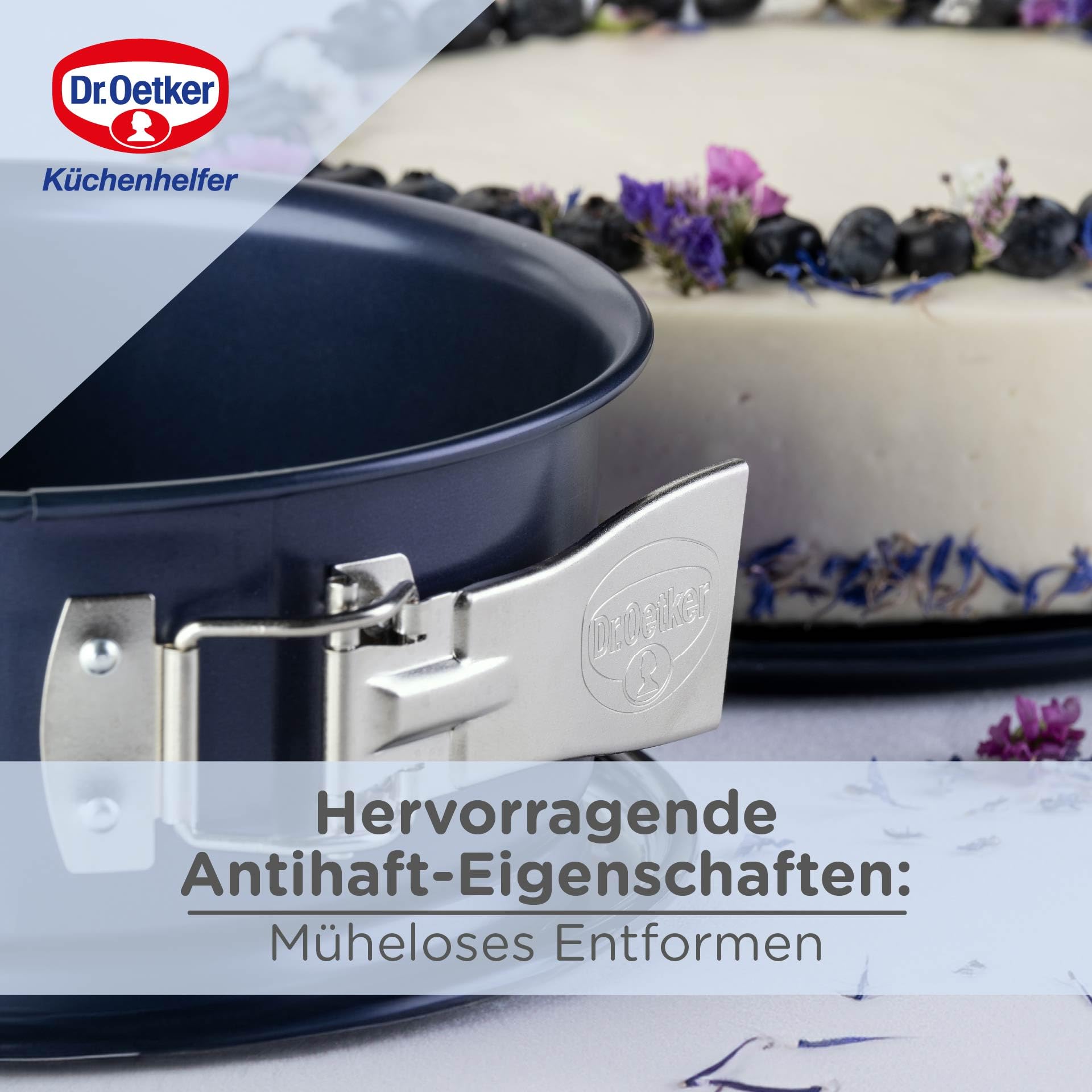 Dr. Oetker Moule à charnière Ø 18 cm BACKLIEBE EMAILLE, moule pour gâteau rond, moule à gâteau avec fond de service en émail résistant aux coupures et aux rayures, moule avec protection anti-fuite