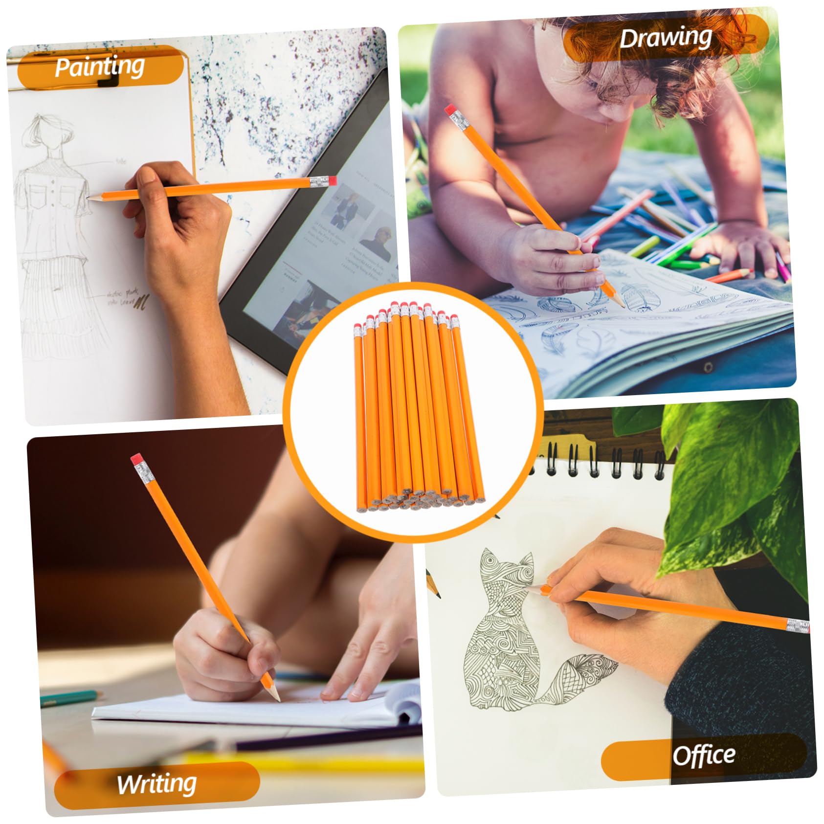 Sewroro Lot de 100 Crayons à Bois Hb Orange Gomme, Confortables à Tenir, en Bois Solide, pour Enseignants et Matériel Scolaire