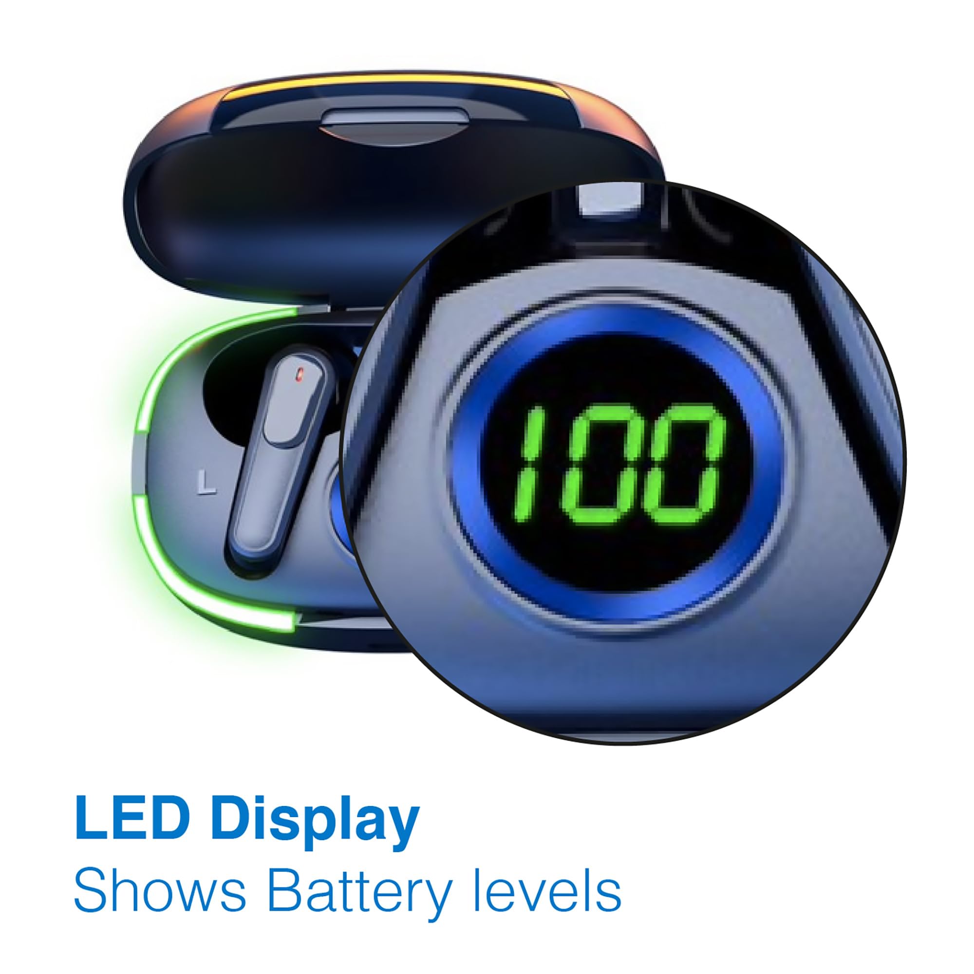 Man walking while wearing a Laser TWS Earbud and looking at his phone