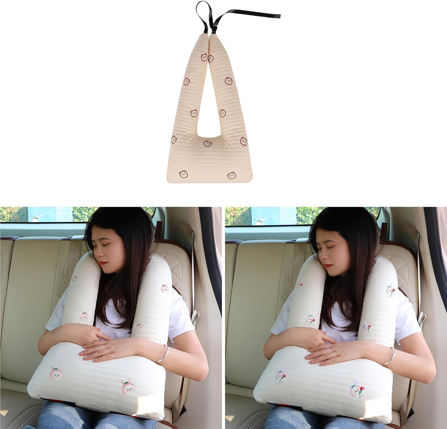 Cartoon Pattern Car Sleeping Pillow 16x27cm Synthetic Fibre Comfortable Sleep Adjustable & Easy Carry for Car