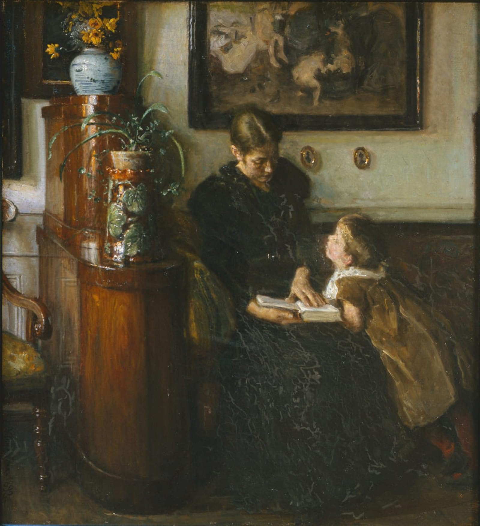 ARTXLXXBN Famous Art Print Poster Vintage Wall Art Mother Must Read the Artist's Wife and Child by Viggo Johansen Canvas Art Poster for Home Decor 60x90cm