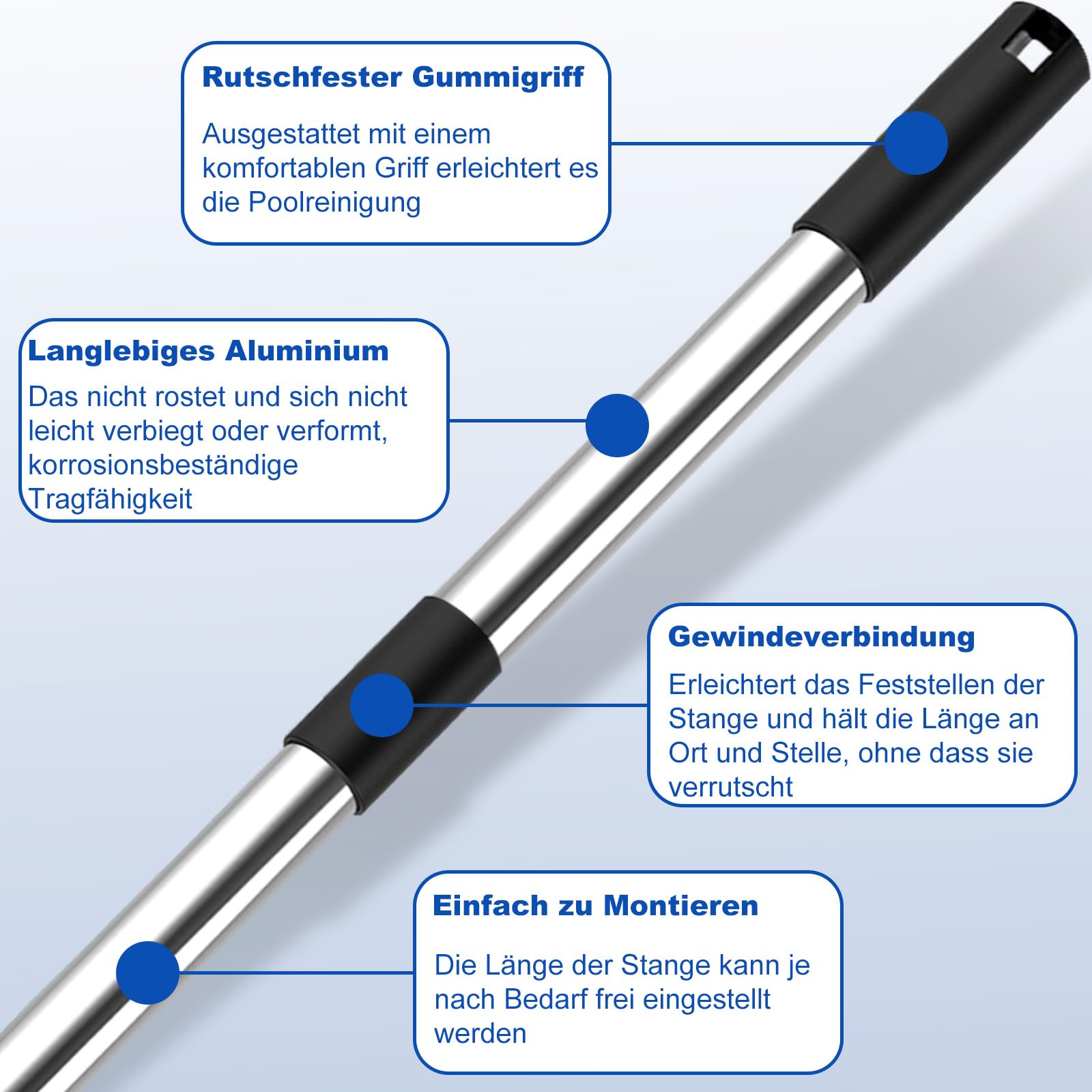 4BAOHUI Teleskopstange Pool Einstellbar von 75 cm bis 365 cm, Poolzubehör Pool Stange aus Rostfreiem Stahl und Stabil, Poolstange Ausfahrbar für Gängigen Keschern, Skimmer Net, Bodenbürsten