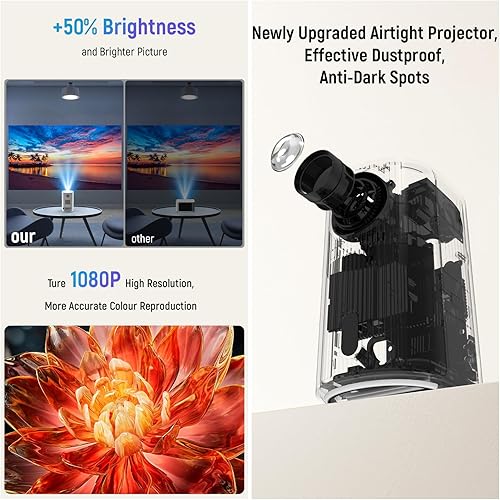 Miniatura 2 de Proyector 4K con WiFi y Bluetooth, proyector portátil con enfoque automático sin sensor, proyector de película al aire libre de 120 pulgadas