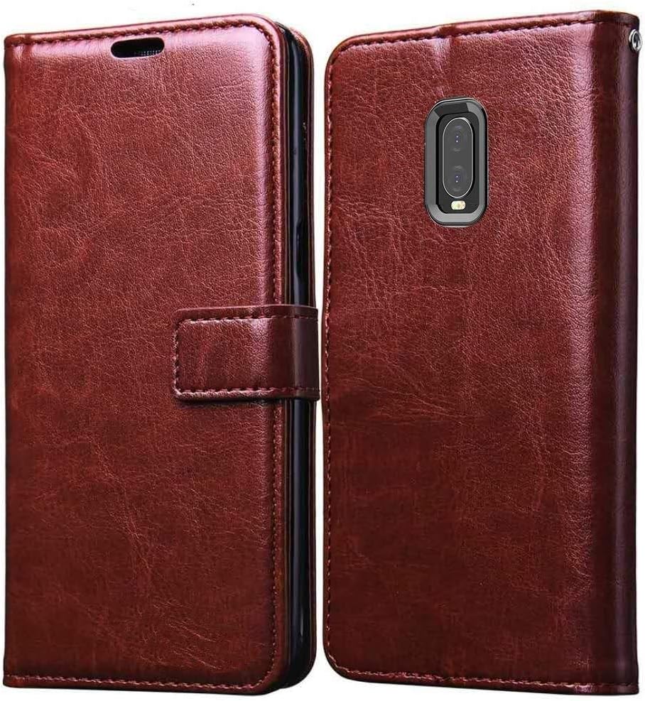 Axxitude Magnetic Artificial Leather Puring Royal Cover | Fashion Exotic | Vintage Flip Cover for OnePlus 6T (Brown)