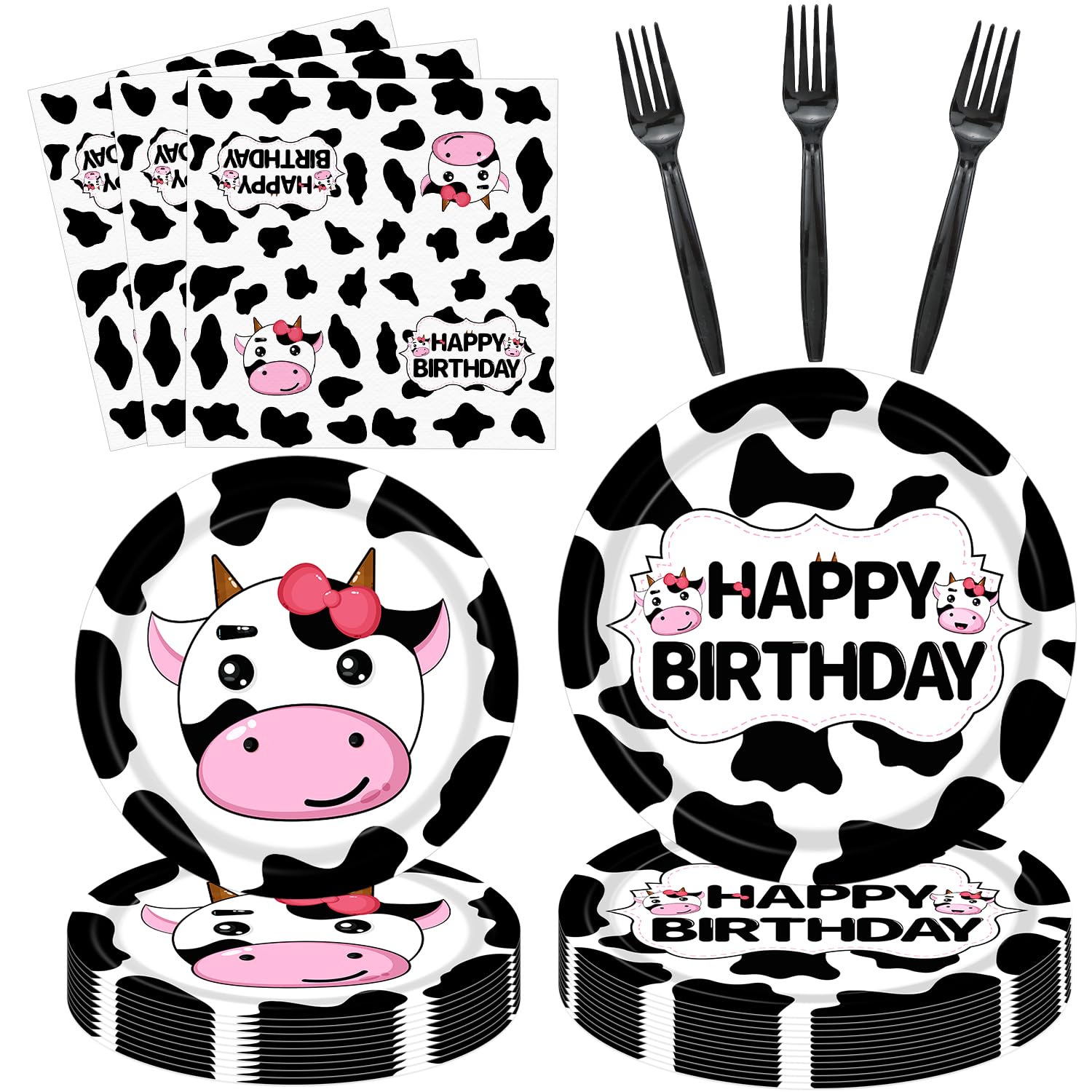 160 Pack Cow Print Party Supplies Cow Birthday Party Decorations Farm Barn Pink Cow Theme Party Tableware Set-Cow Print Plates and Napkins for Farm