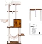Hey-brother Arbre de chat en bois, 66.1“ Meubles de chat avec des poteaux de Scratching, Tour de chat moderne avec hamacs, Jouets, condo pour chats, Rustique Brown MPJ120SR