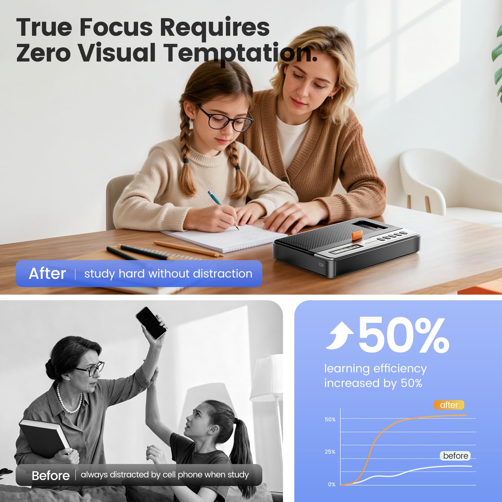 VAYDEER Boîte avec minuterie pour smartphone | Verrouillage temporisé et ouverture latérale pour limiter les distractions sans bloquer les fonctions essentielles.