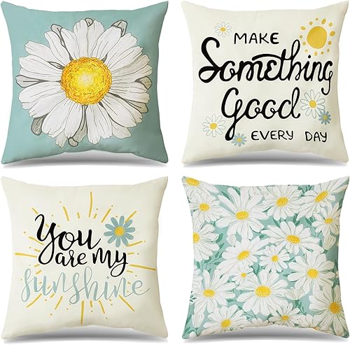Granila Juego de 4 fundas de almohada decorativas de primavera y verano de 20 x 20 pulgadas, color azul claro, decoración de primavera, casa rural,