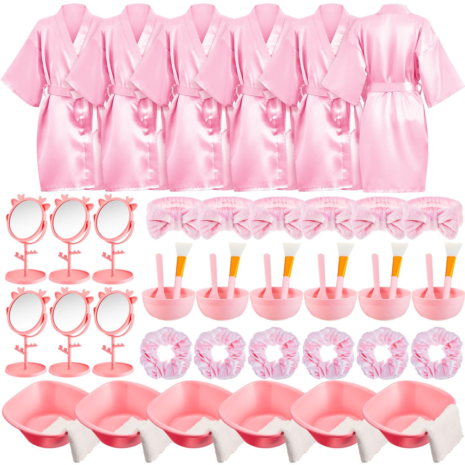 JenPen 6 Set Girls Spa Party Supplies Kids Robes with Accessories Kit Spa Set Party Favors for Spa