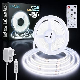 LUXONIC COB LED Streifen 10M 6000K Weiß Dimmbar 24V Super Hell LED