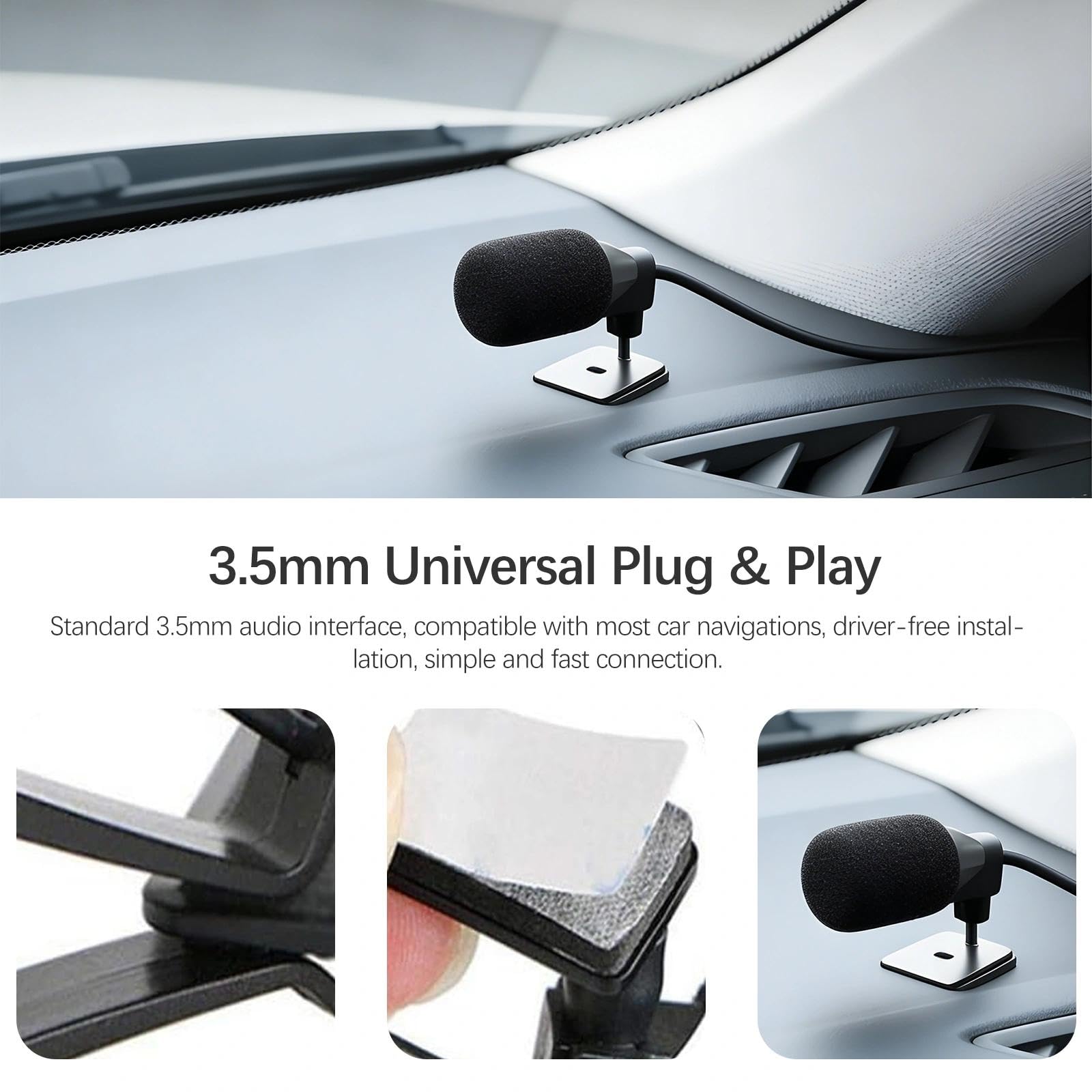 Microfono Esterno Portatile da 3,5 mm per Auto,U-Mount,Plug-and-Play per Radio, DVD per Autoradio, Navigazione GPS, Microfono Bluetooth, Microfono per Auto Universale