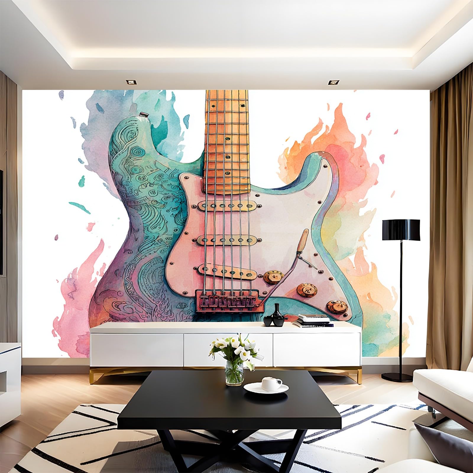 Strumenti Musicali Carta da parati Musica chitarra elettrica Fotomurali Murale 300x210 cm TNT Decorazione da Muro Poster Gigante Carta per Pareti Soggiorno Camera da Letto Sala TV Divano