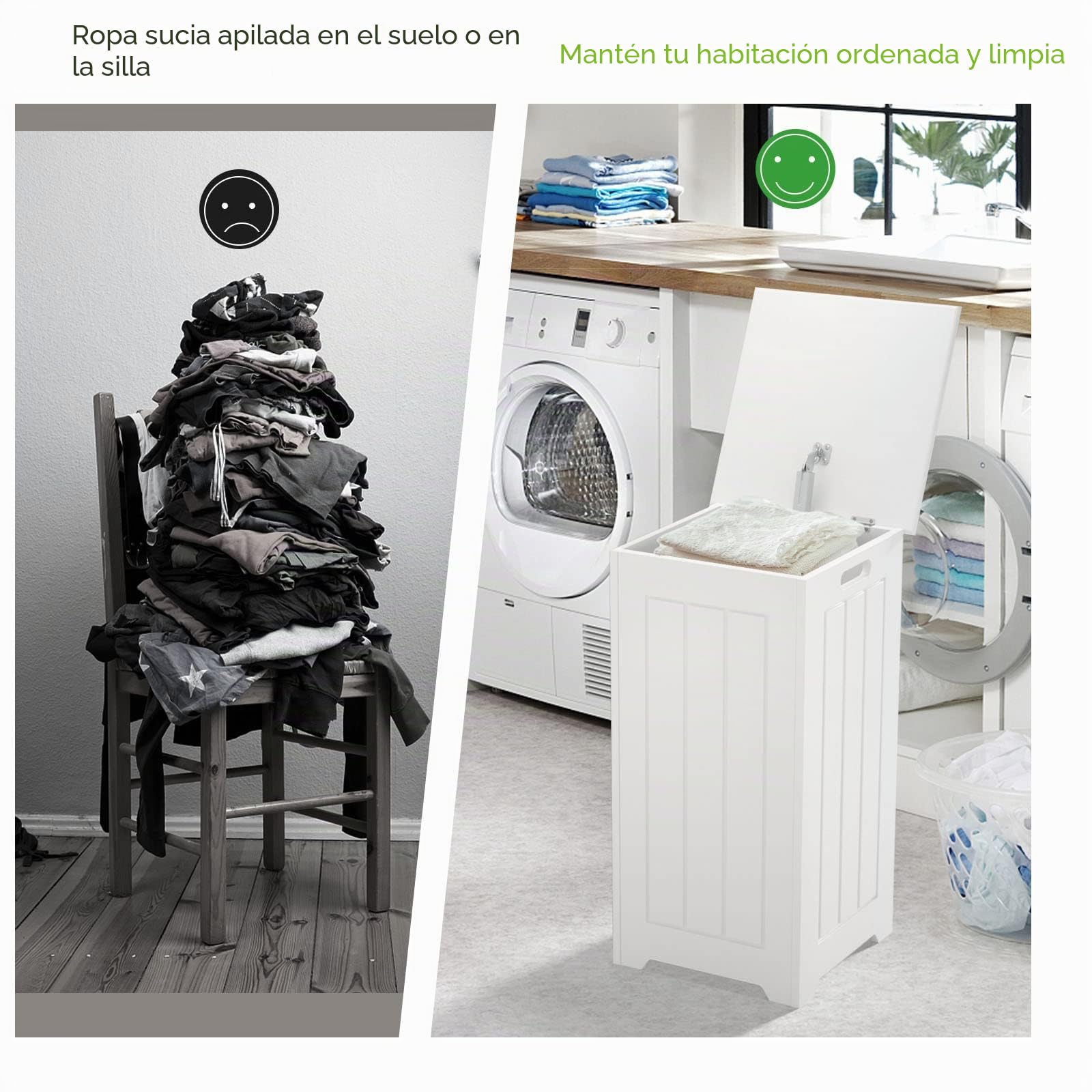 LIFEZEAL Cesto Para la Ropa con Bolsa Interior, Cubo Ropa Sucia con Tapa Bisagra de Metal y Empuñadura Lateral, Armario con Grande Capacidad para Baño, 30 x 30 x 61 cm (Sin bolsa interior)