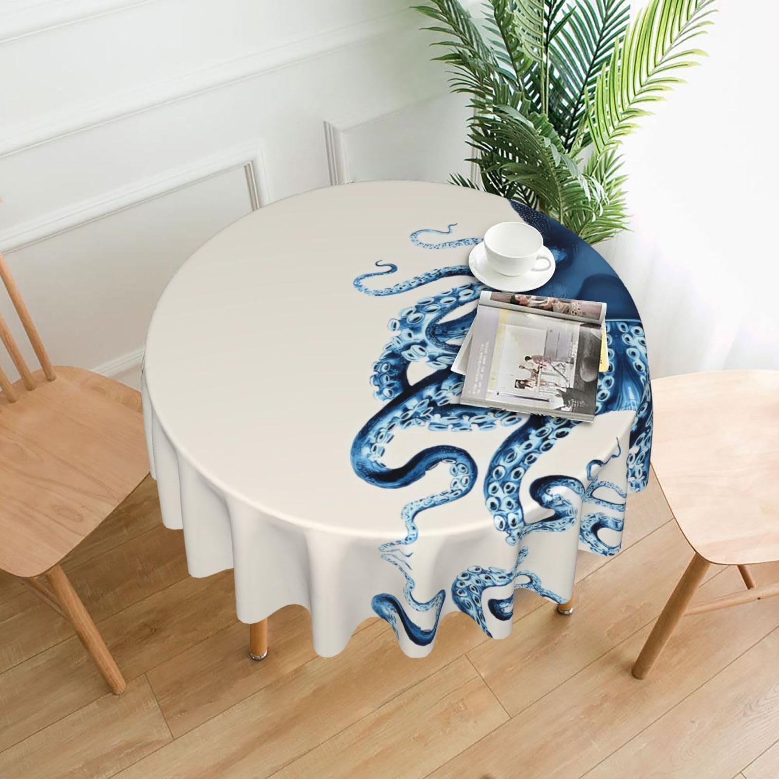 ZHAOUR Octopus Print Round Washable Tablecloth – Table Cover