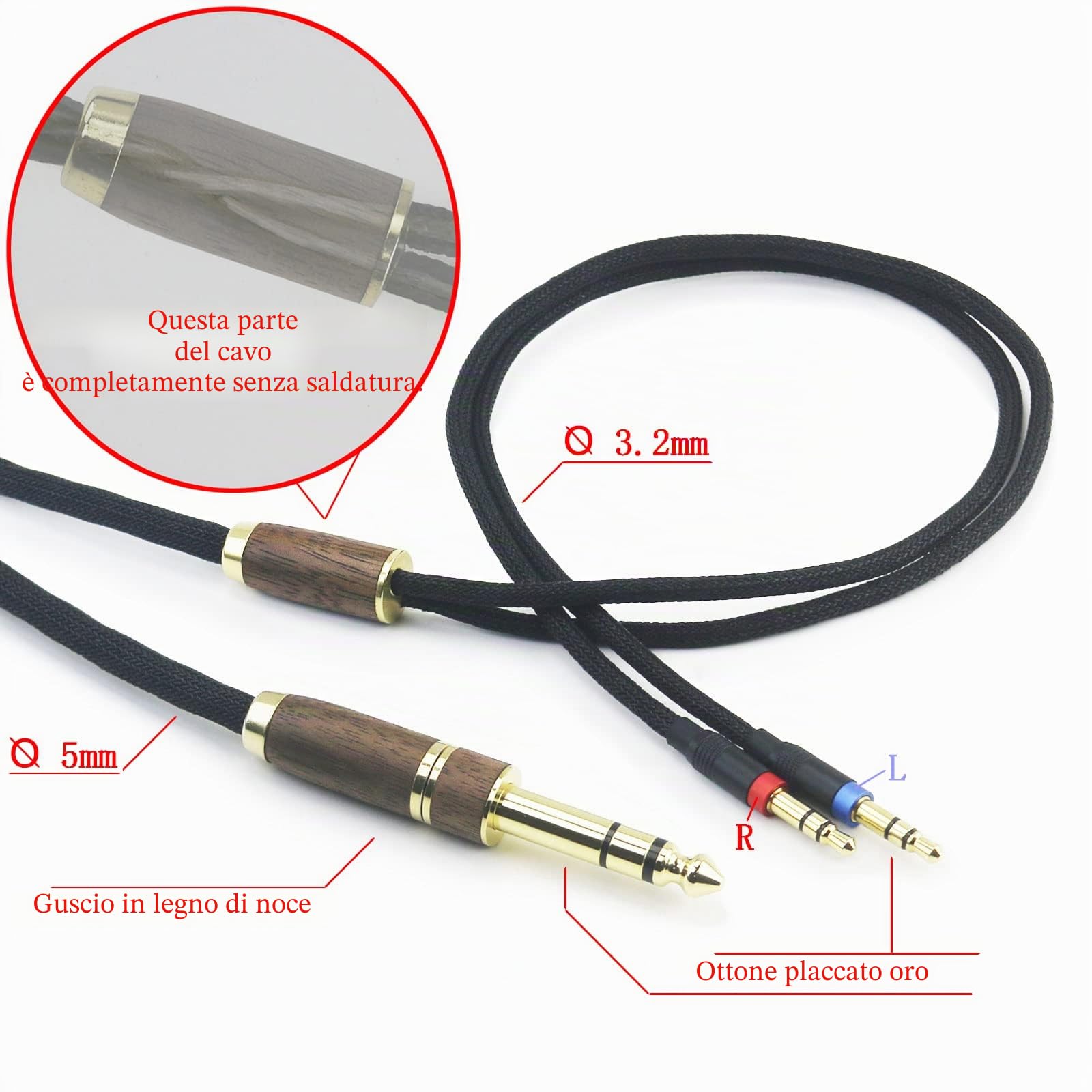 ABLET Cavo audio 7N OCC 3,5 mm placcato argento rame maschio 3 m e adattatore da 6,35 mm compatibile con Hifiman Ananda, Arya, Sundara, HE400SE, HE4XX, Edition XS (versione 2x)