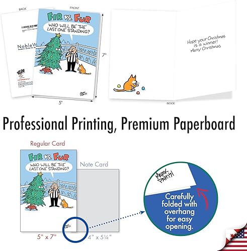 Miniatura 3 de NobleWorks Juego de 12 divertidas tarjetas de felicitación de Navidad a granel con sobres de 5 x 7 pulgadas (1 diseño, 12 cada uno) Cat Tree Fight