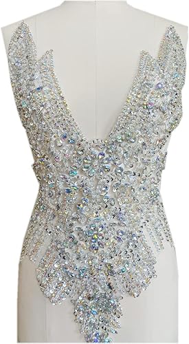 Piedras de imitación hechas a mano de encaje cuerpo apliques costura a mano cuentas recorte parches accesorios para ropa de vestir (verde)