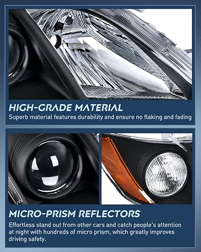 Miniatura 6 de Nilight - Conjunto de faros delanteros compatible con Toyota Camry 2007 2008 2009, reemplazo de faros, carcasa negra, reflector ámbar, lado del