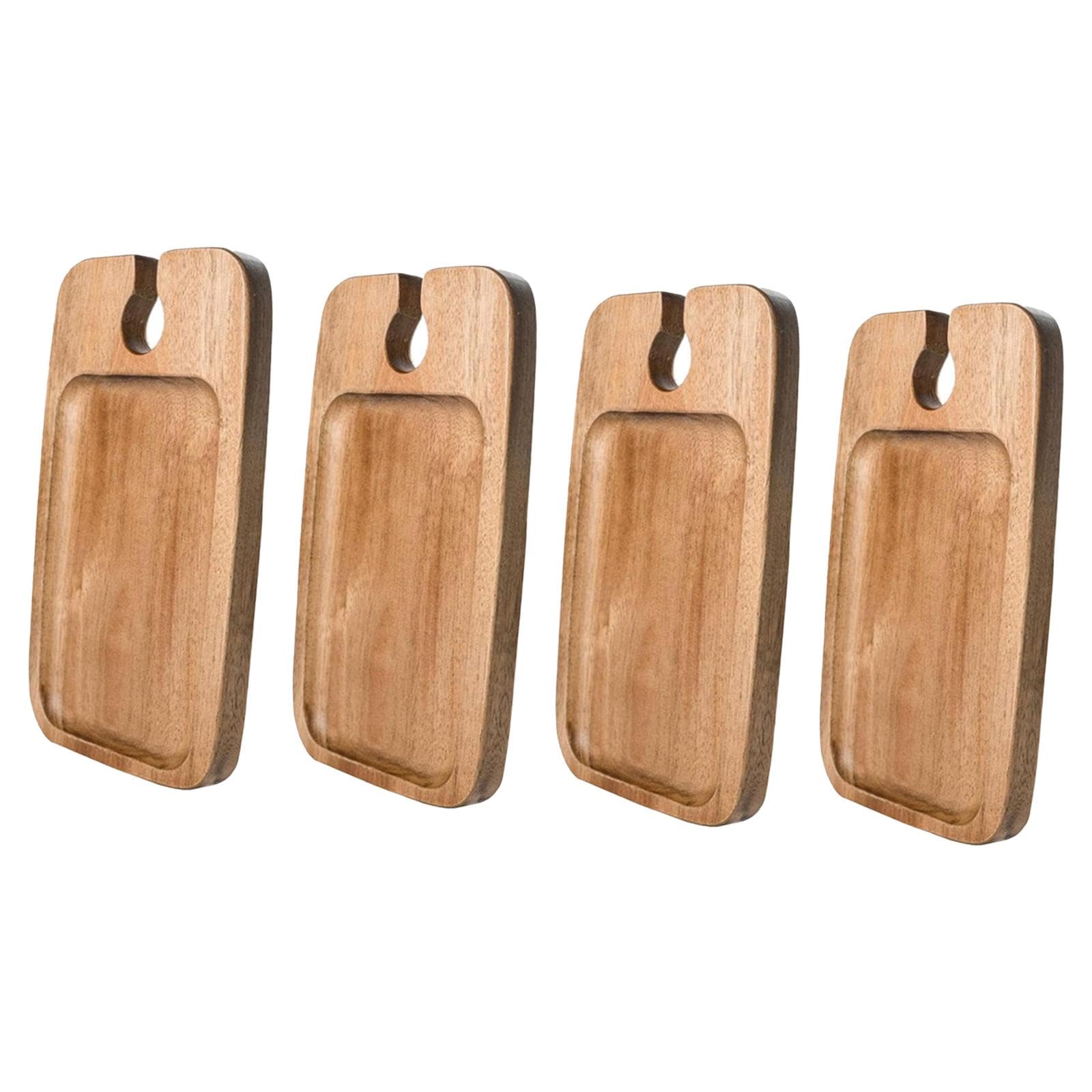 Bandeja de Madera de 2 Piezas para Aperitivos con Compartimento de Vidrio, Plato para Snacks, Bandeja para Servir, Tabla de Embutidos, Tabla de Quesos, 4 Piezas, Individual