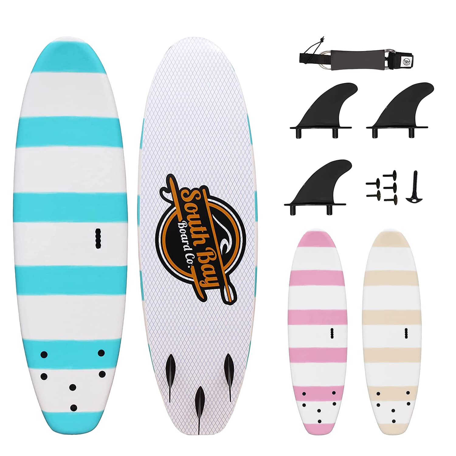 Buy South Bay Board Co. Beginner Surfboards 5' / 6' / 8' Sizes Safe Foam Surf Boards for