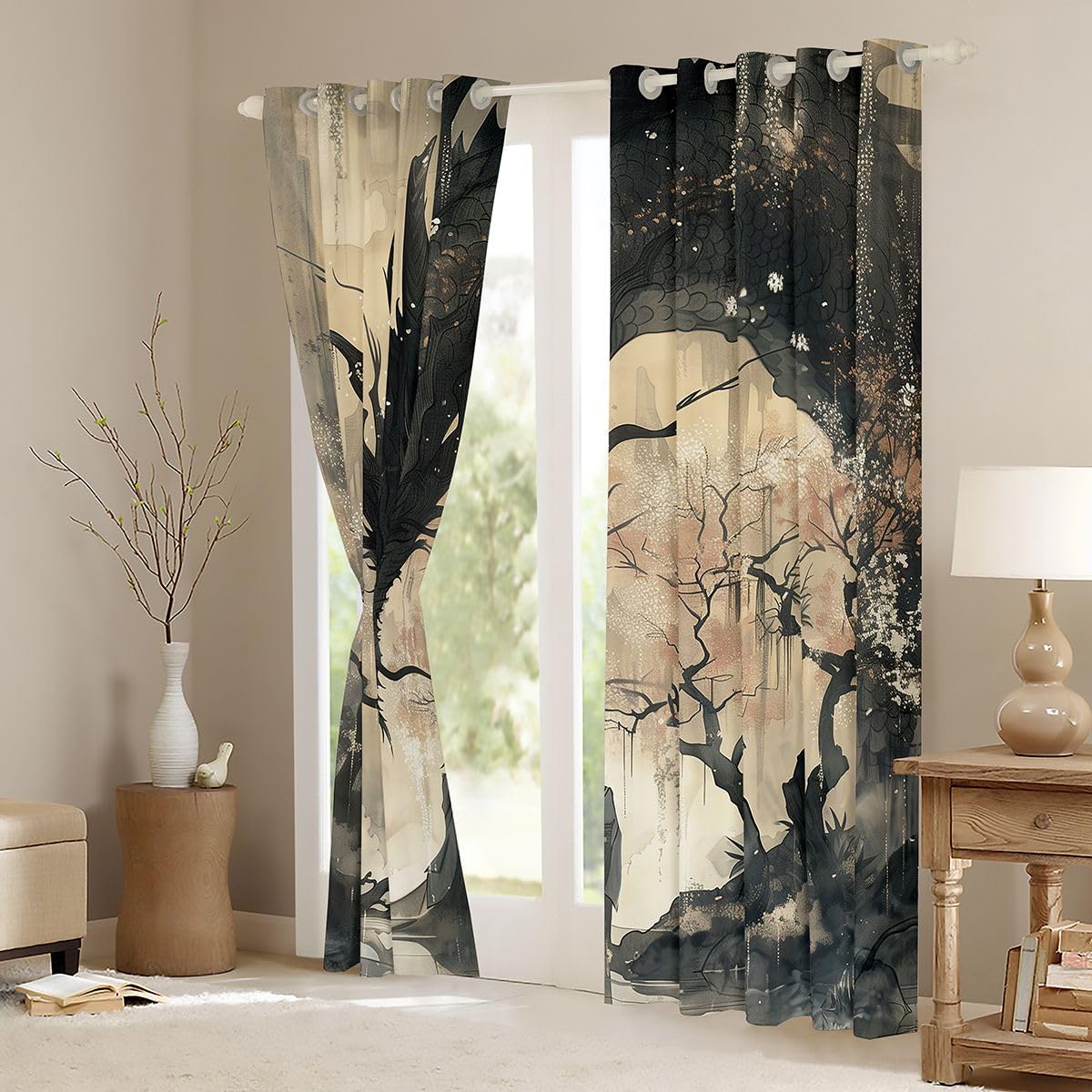 Homemissing Cortinas de dragón de anime (2 paneles, 66 pulgadas de ancho x 90 pulgadas de largo) para niños y niñas, diseño de dragón de sombra del 30% al 50%, cortinas opacas japonesas Ukiyoe