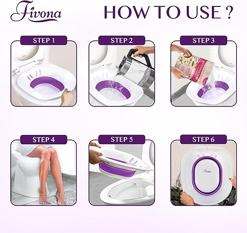 Vista 7 de Fivona Bañera de asiento para inodoro posparto y cuidado de hemorroides - Asiento de vapor Yoni - Lavabo plegable para remojar sal de Epsom - Bidé