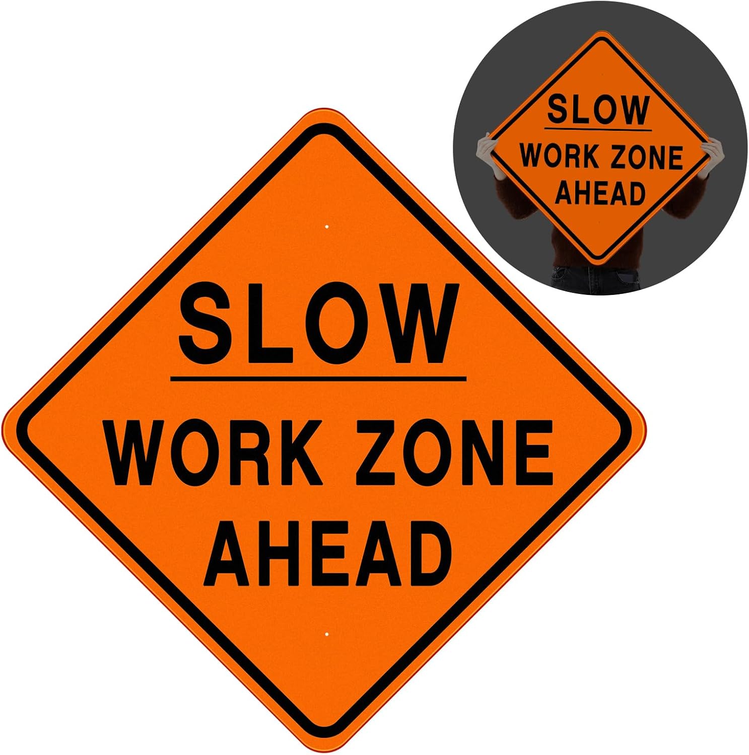 24 x 24 Inch Construction Entrance Sign Aluminum Construction Site Signs for Hazard Area Engineer Grade Reflective Material Single Sided Entrance Sign Black and Orange