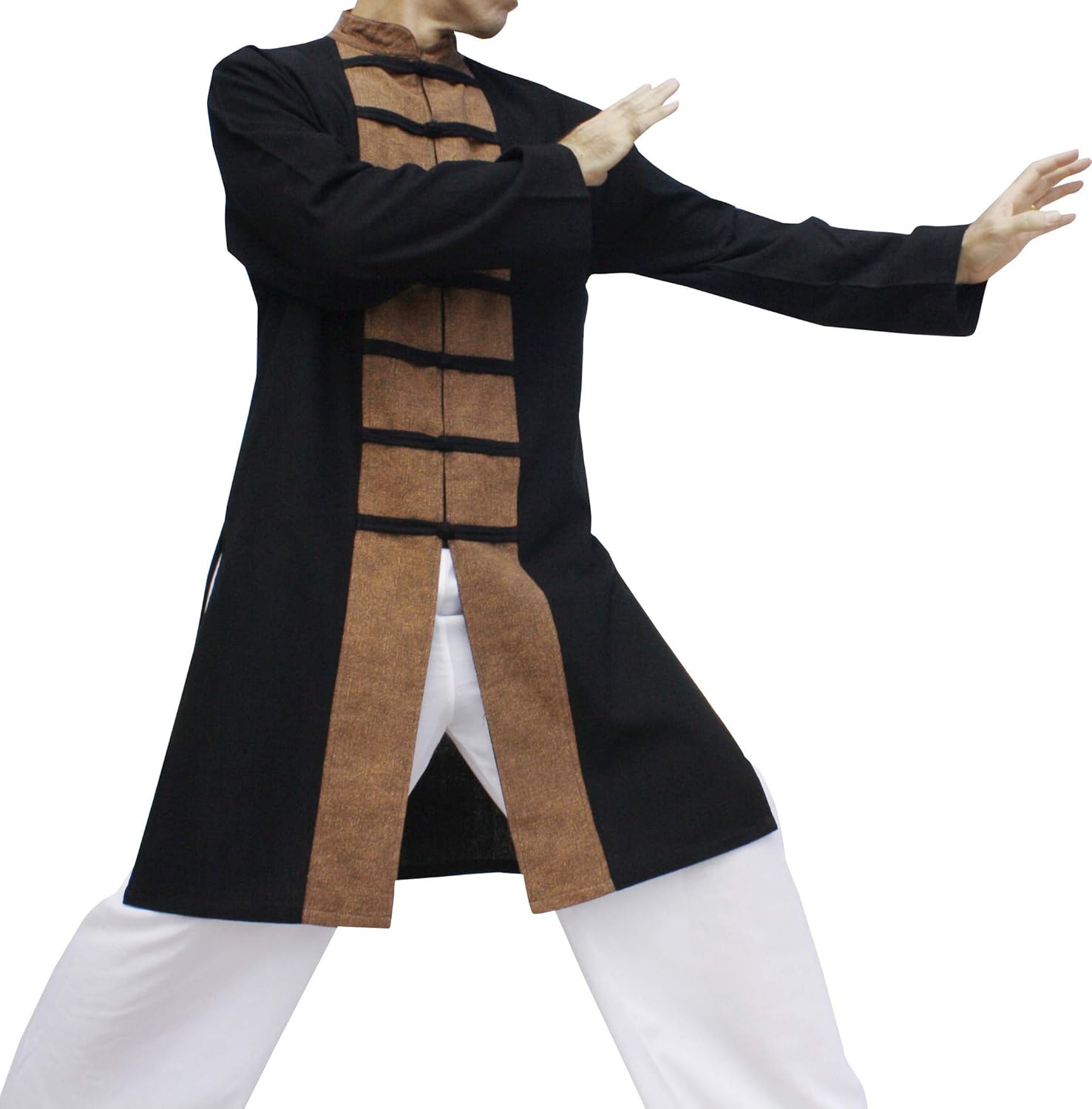 Chinese Collar Knee Length Kung Fu Jacket or Long Cotton Mandarin Shirt