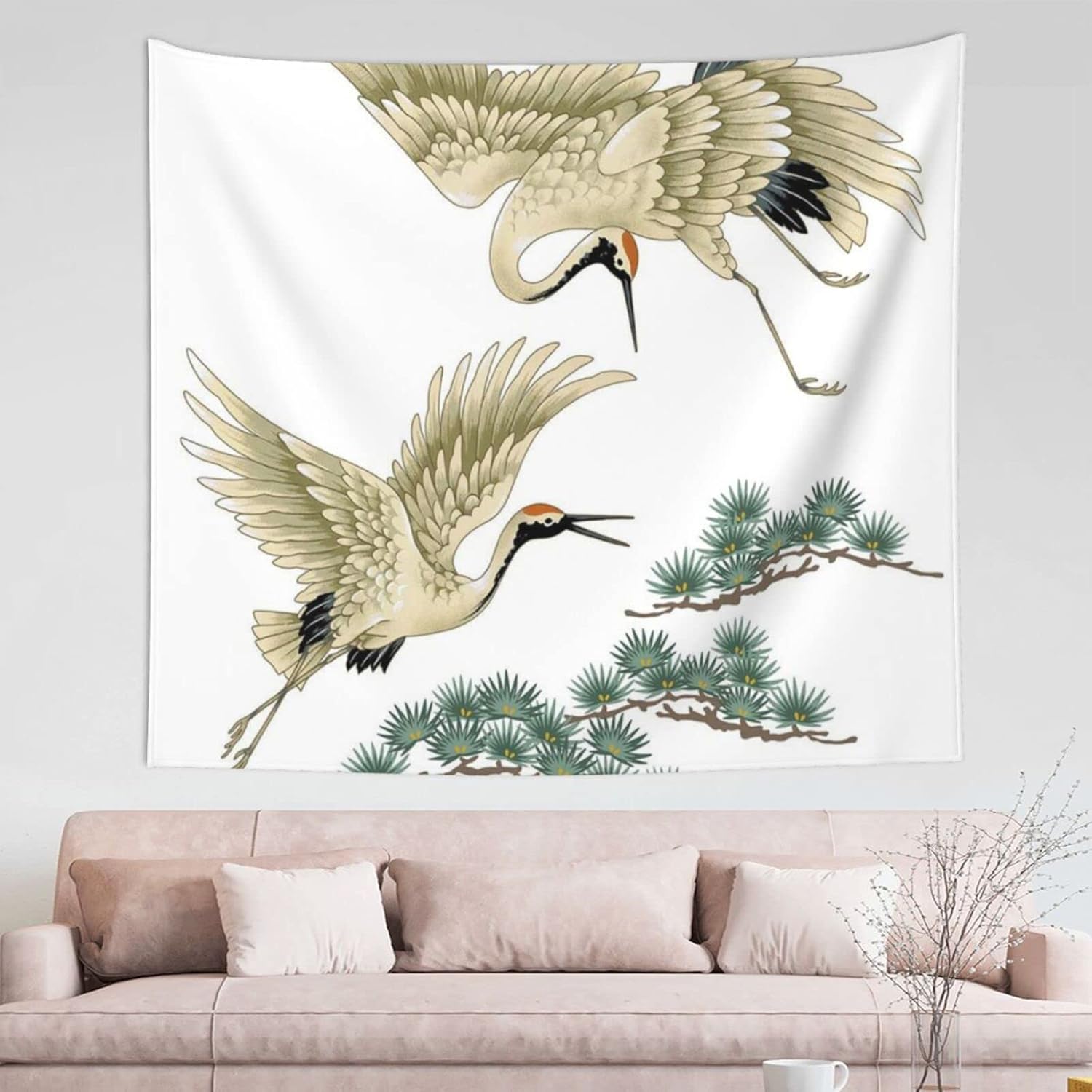 TOLKAT Two Japanese Cranes Flying Traditional Painting Personalized