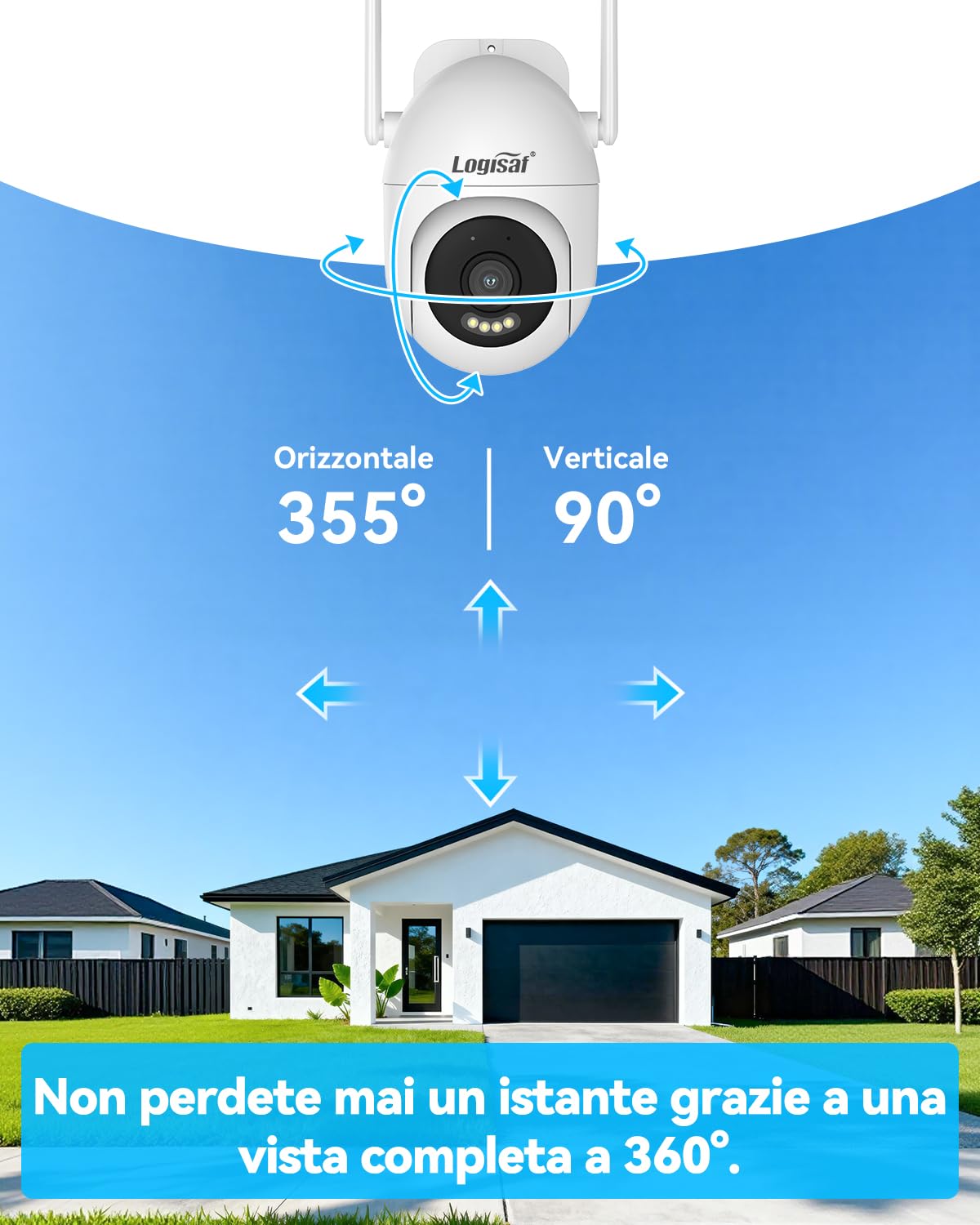 5MP Telecamera WiFi Esterno, Telecamera Aggiuntiva, Registrazione 24/7, Rilevamento Movimento, Tracciamento Automatico, Visione Notturna a Colori, Solo WiFi NVR, Eseecloud APP