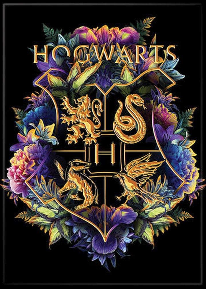 Ata-Boy Harry Potter Floral Hogwarts Crest 2.5" x 3.5" Magnet for Refrigerators and Lockers