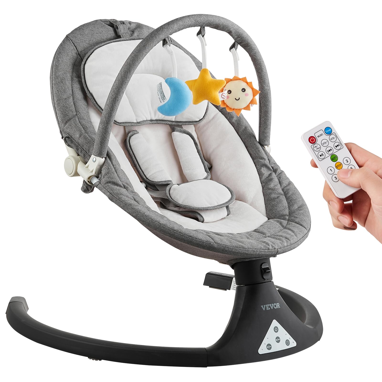 VEVORBaby Swing, 5-Speed Baby Swing with 3 Seat Position, Portable Infant Swing for Newborn with PVC Touch Panel, Remote Control, Bluetooth, 10 Lullabies & Ornaments for 0-9 Month/0-20 lbs Boys Girls